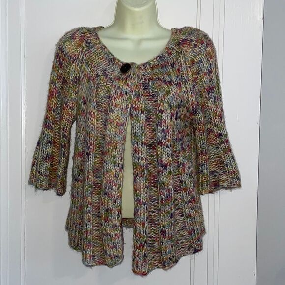 Leo & Nicole multi colored Snap neck cardigan sweater - Picture 1 of 10